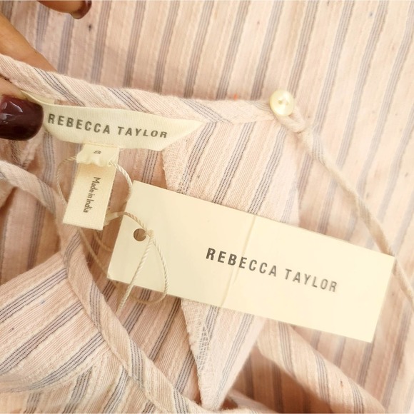 REBECCA TAYLOR NWT PINK MULTICOLOR STRIPE TANK RUFFLE DRESS Sz: 8 - Picture 11 of 16
